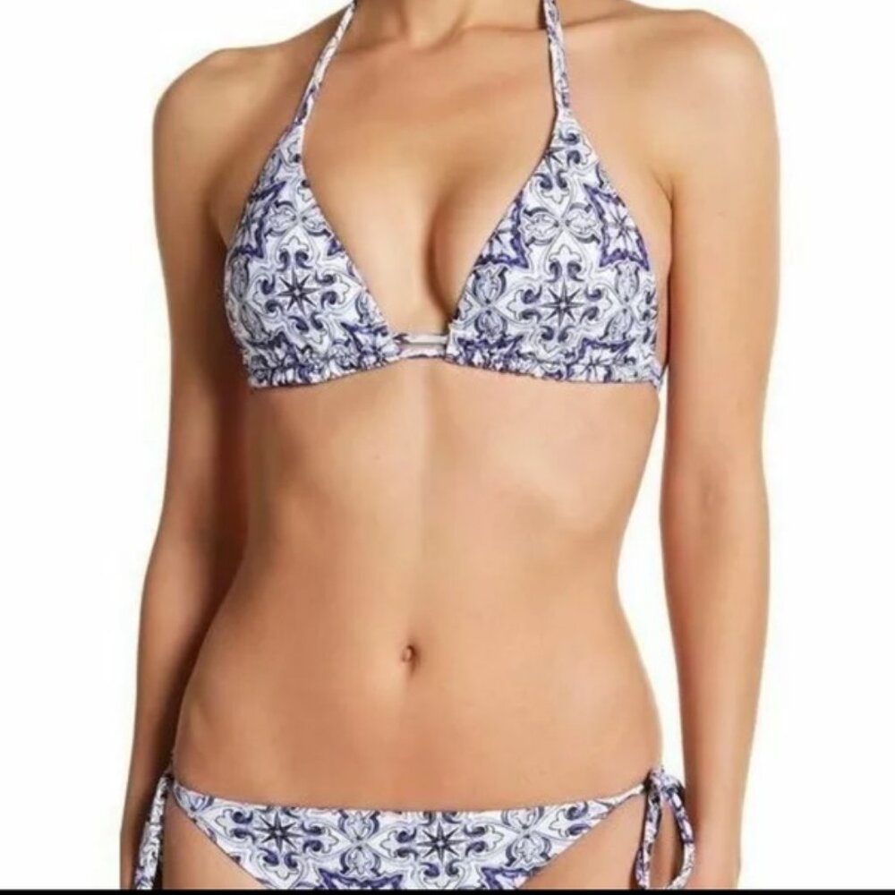 NWT Rachel Rachel Roy Blue Tile Bikini Top Bottom SET S